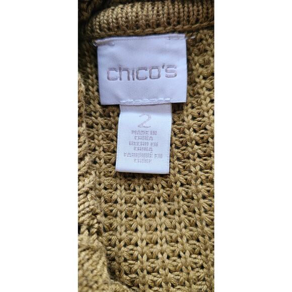 Chicos Textured Lacework Cowl Neck Pullover Sweater Tunic Golden Brown 2 Large - Picture 6 of 8